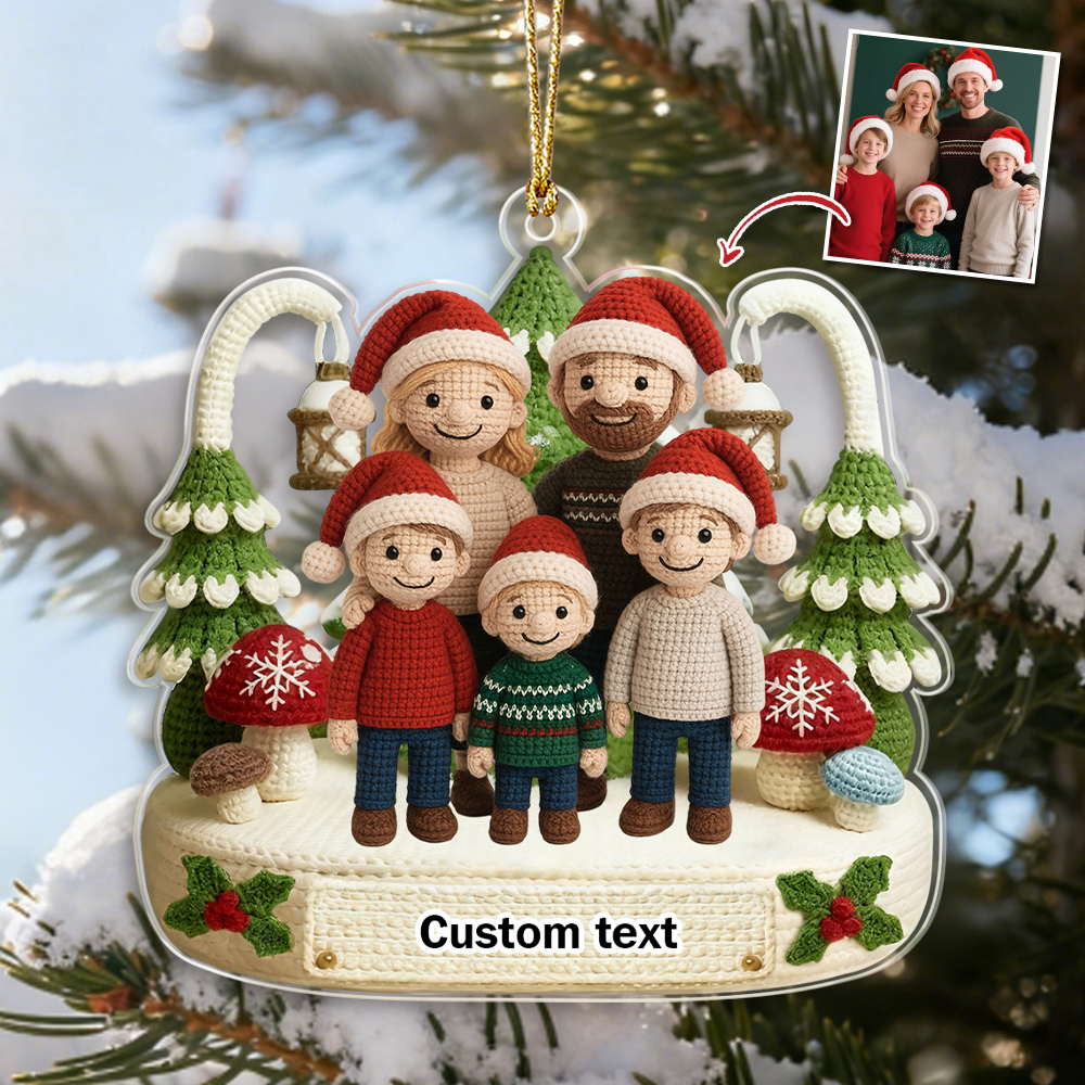 Personalized Family Crochet-Style Christmas Ornament Custom Photo & Text Acrylic Ornament - MyJigsawPuzzleAu