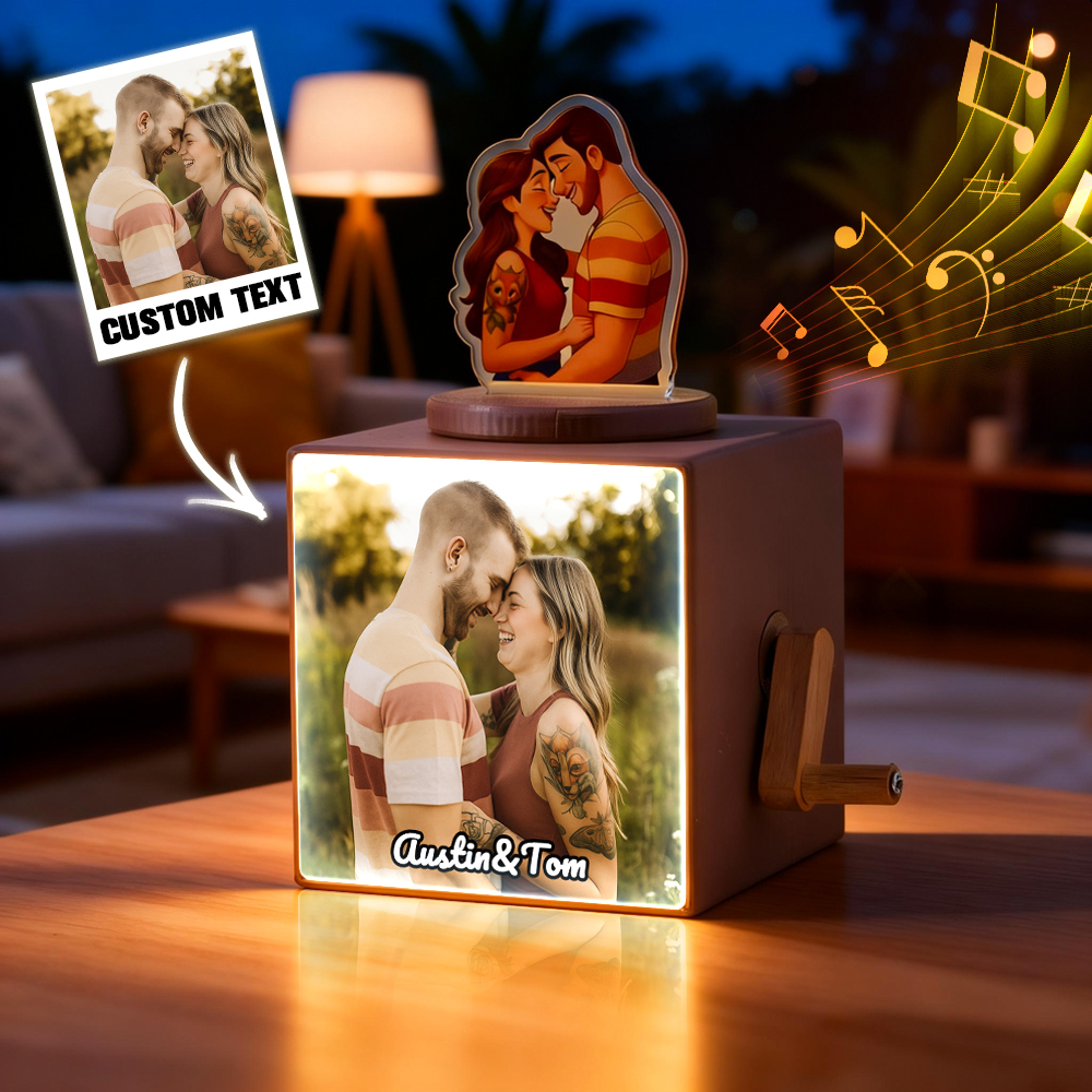 Personalized Photo Music Light Box with Hand-Crank Player – Custom Couple Memory Gift - MyJigsawPuzzleAu