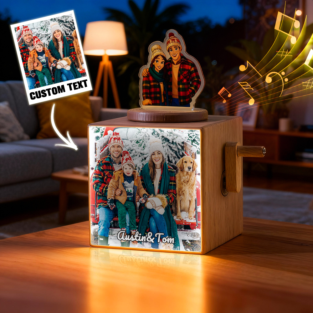 Personalized Photo Music Light Box with Hand-Crank Player – Custom Couple Memory Gift - MyJigsawPuzzleAu