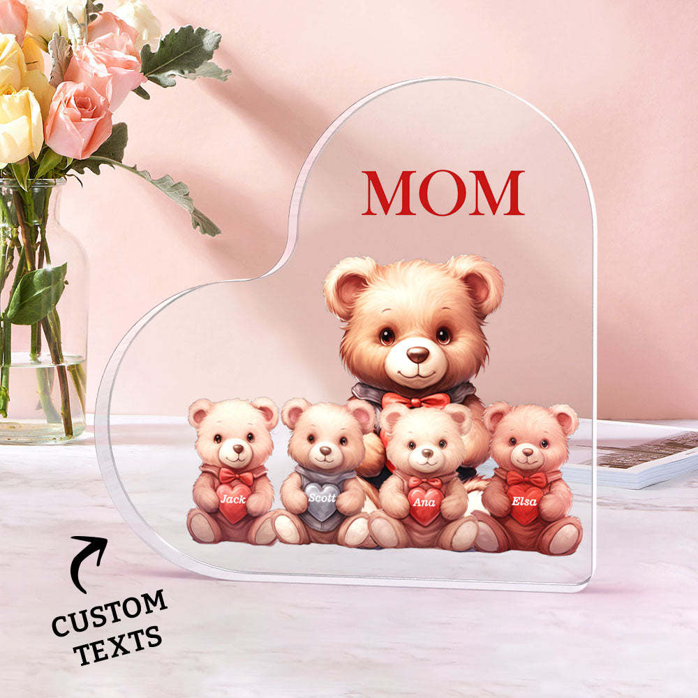 Personalised Name Heart Shaped Acrylic Plaque Keepsake Mother's Day Gifts Bear Family Together - MyJigsawPuzzleAu