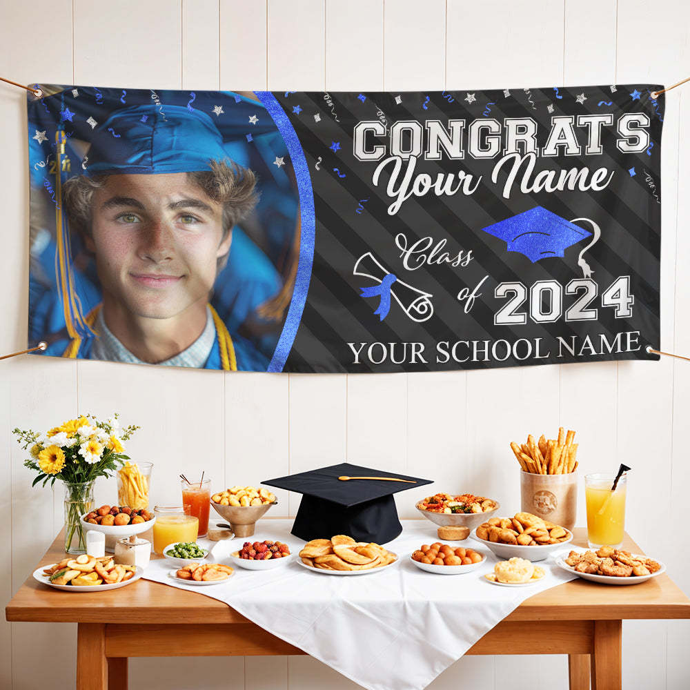 Custom Photo Congrats Class Of 2025 Glitter Graduation Banner, Graduation Decorations - MyJigsawPuzzleAu
