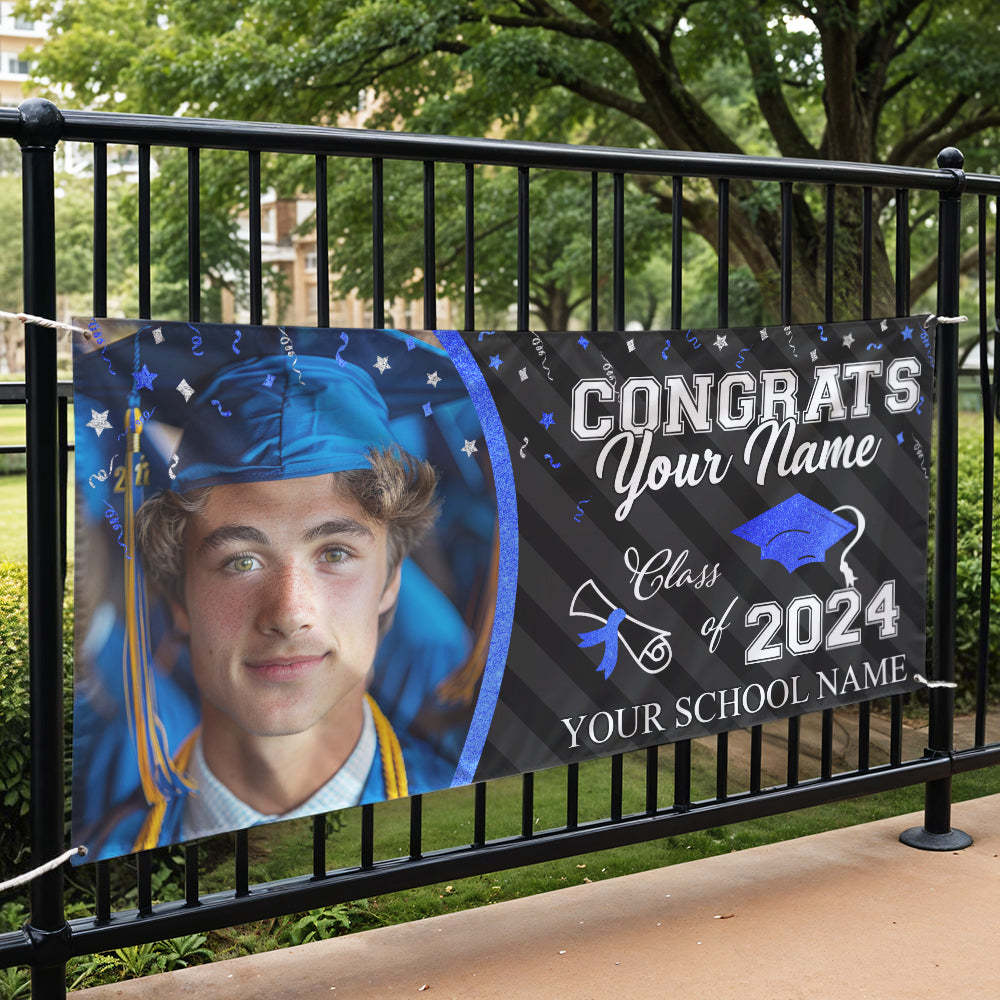Custom Photo Congrats Class Of 2025 Glitter Graduation Banner, Graduation Decorations - MyJigsawPuzzleAu