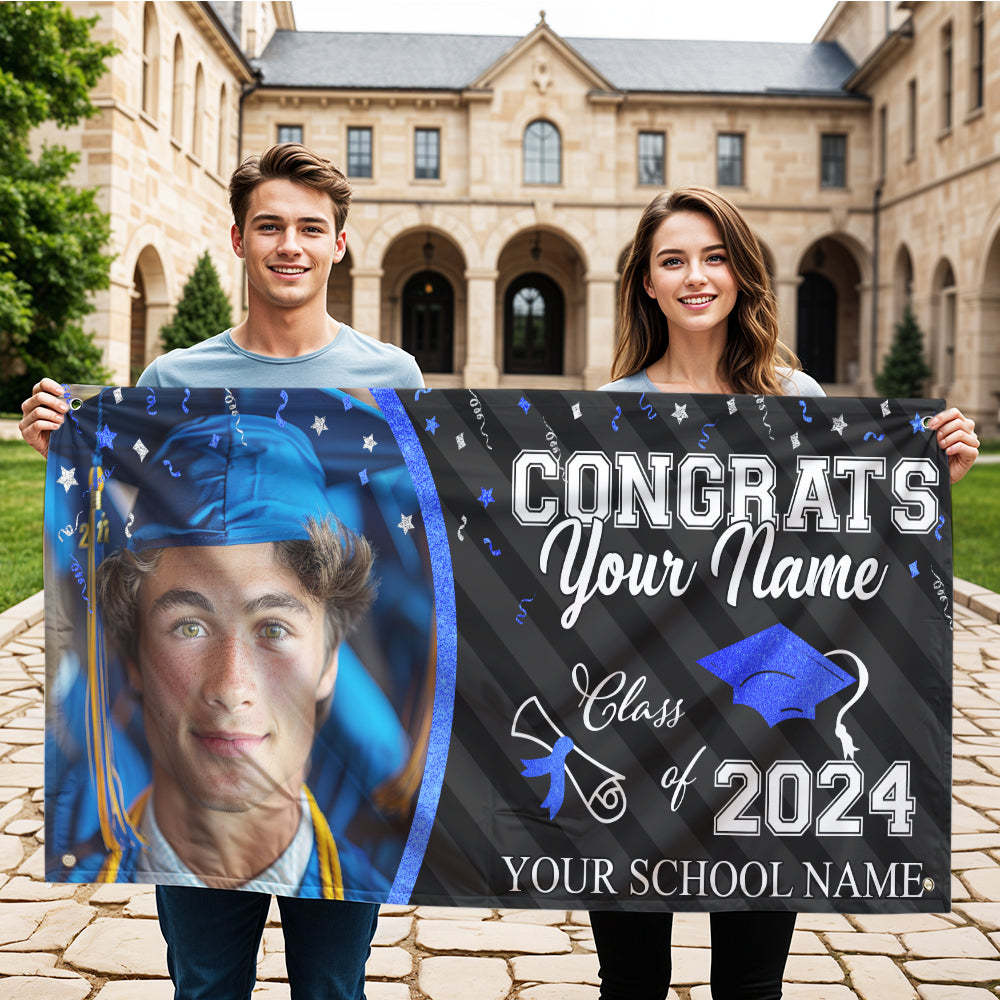 Custom Photo Congrats Class Of 2025 Glitter Graduation Banner, Graduation Decorations - MyJigsawPuzzleAu