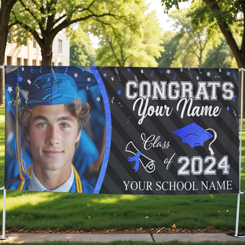 Custom Photo Congrats Class Of 2025 Glitter Graduation Banner, Graduation Decorations - MyJigsawPuzzleAu