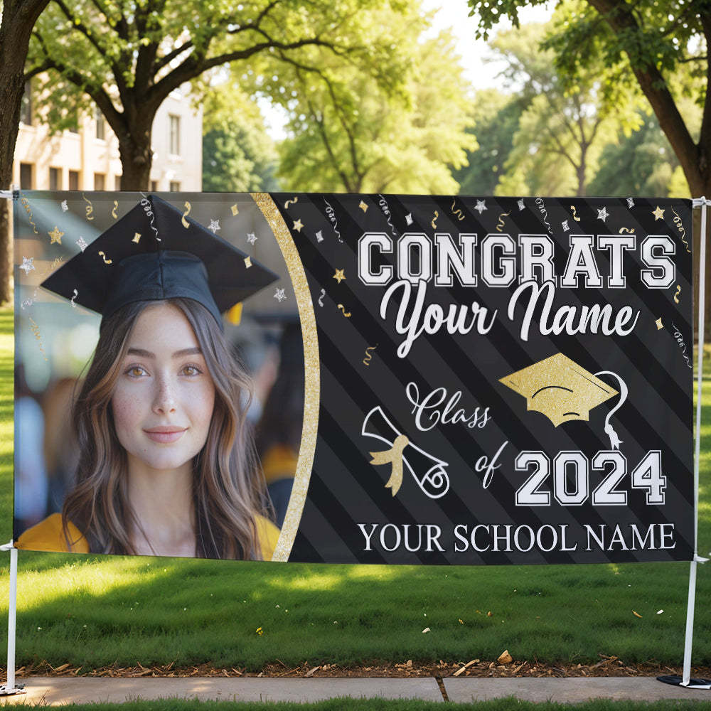 Custom Photo Congrats Class Of 2025 Glitter Graduation Banner, Graduation Decorations - MyJigsawPuzzleAu