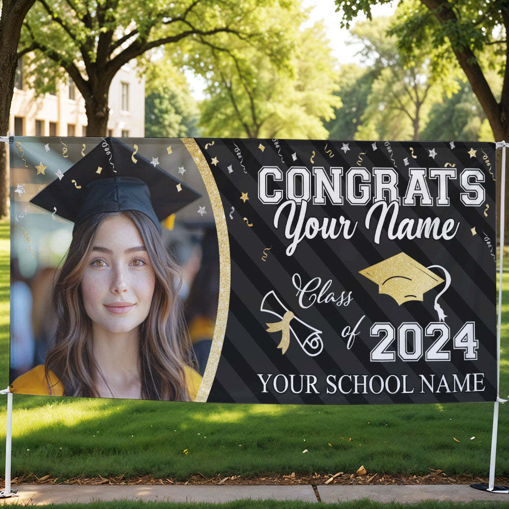 Custom Photo Congrats Class Of 2025 Glitter Graduation Banner, Graduation Decorations - MyJigsawPuzzleAu