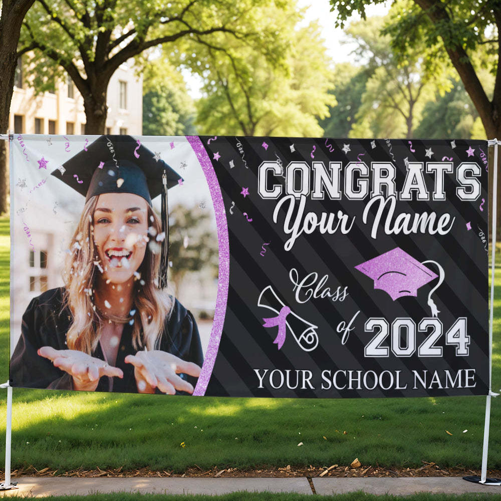 Custom Photo Congrats Class Of 2025 Glitter Graduation Banner, Graduation Decorations - MyJigsawPuzzleAu