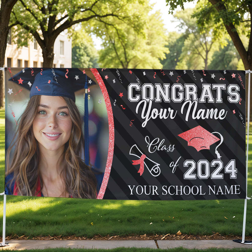 Custom Photo Congrats Class Of 2025 Glitter Graduation Banner, Graduation Decorations - MyJigsawPuzzleAu