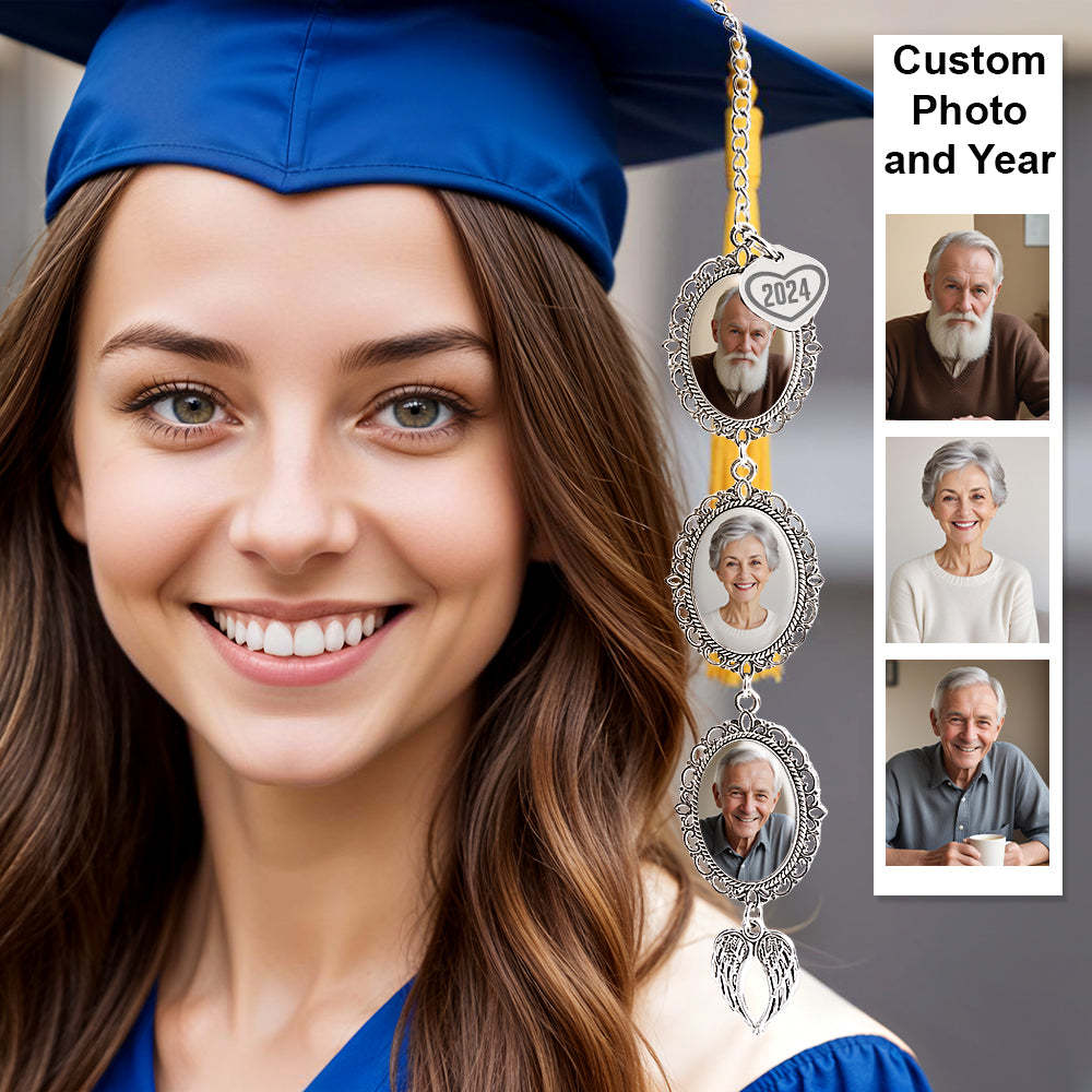 Custom Graduation Tassel Photo Charm with Angel Wings Memorial Graduation Gift For Her Graduation 2025 - MyJigsawPuzzleAu
