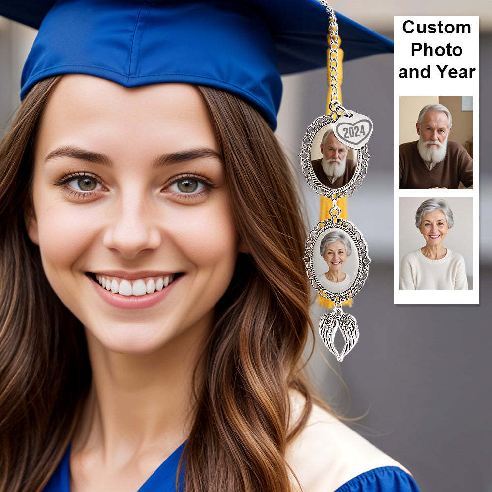 Custom Graduation Tassel Photo Charm with Angel Wings Memorial Graduation Gift For Her Graduation 2025 - MyJigsawPuzzleAu