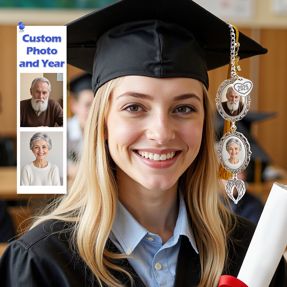 Custom Graduation Tassel Photo Charm with Angel Wings Memorial Graduation Gift For Her Graduation 2025 - MyJigsawPuzzleAu