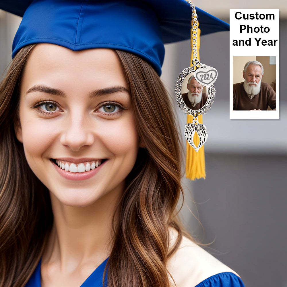 Custom Graduation Tassel Photo Charm with Angel Wings Memorial Graduation Gift For Her Graduation 2025 - MyJigsawPuzzleAu