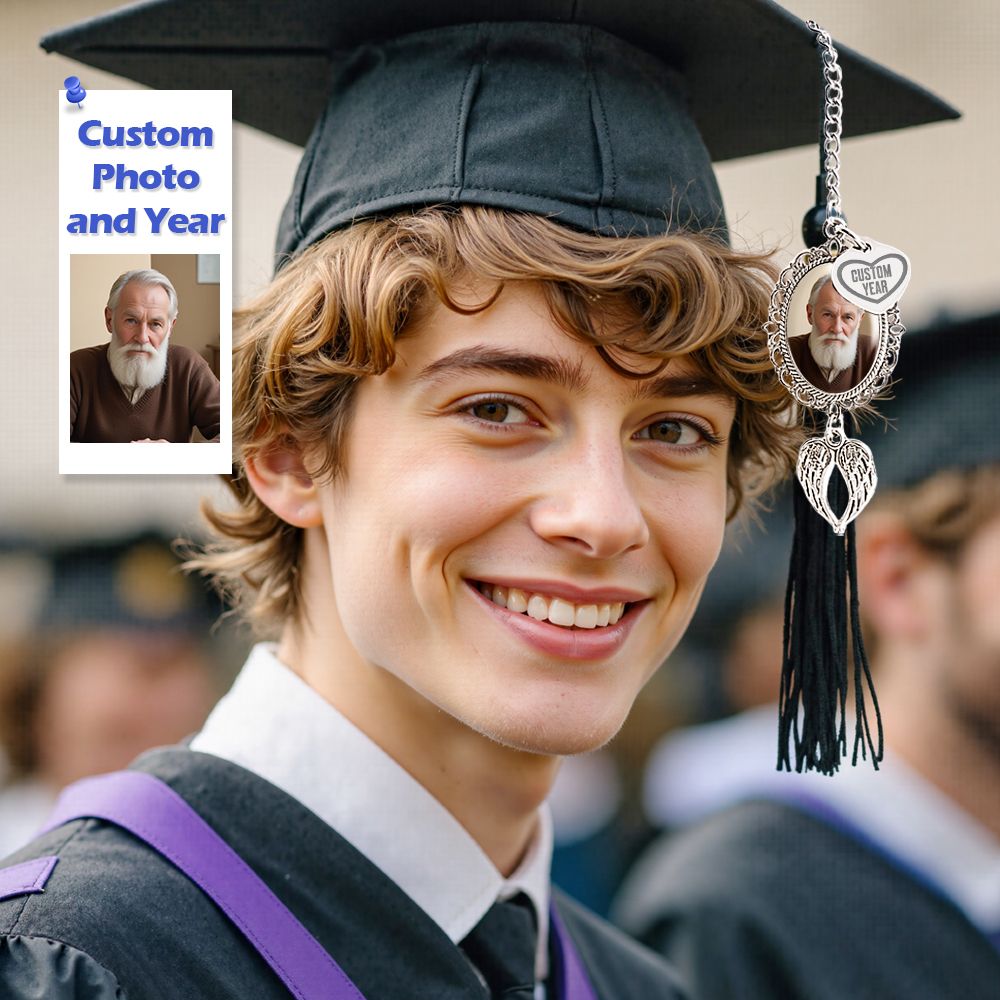 Persoanlized Graduation Tassel Photo Charm with Angel Wings Memorial Graduation Gift For Her Graduation 2025 - MyJigsawPuzzleAu
