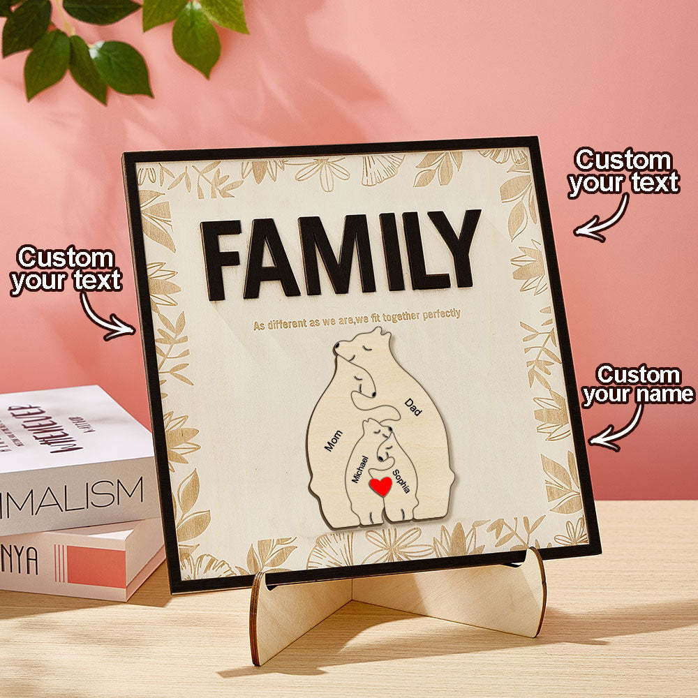 Personalised Family Bear Wooden Plaque Custom Family Member Name Sign Gift for Mum - MyJigsawPuzzleAu
