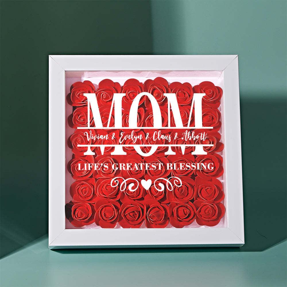 We Love You Mom - Personalized Flower Shadow Box With LED Light