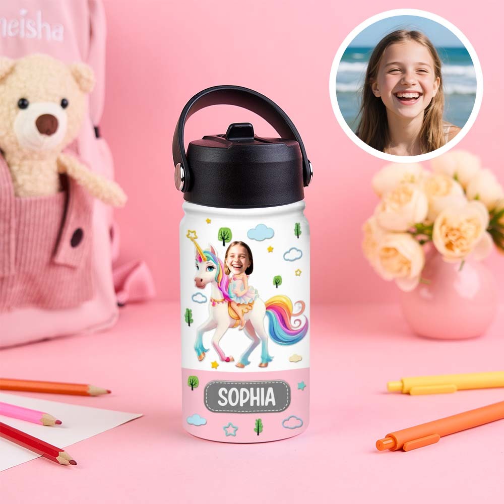 Custom Photo And Name Printed Kids Water Bottle Gift For Kids With Engineering Vehicles - MyJigsawPuzzleAu