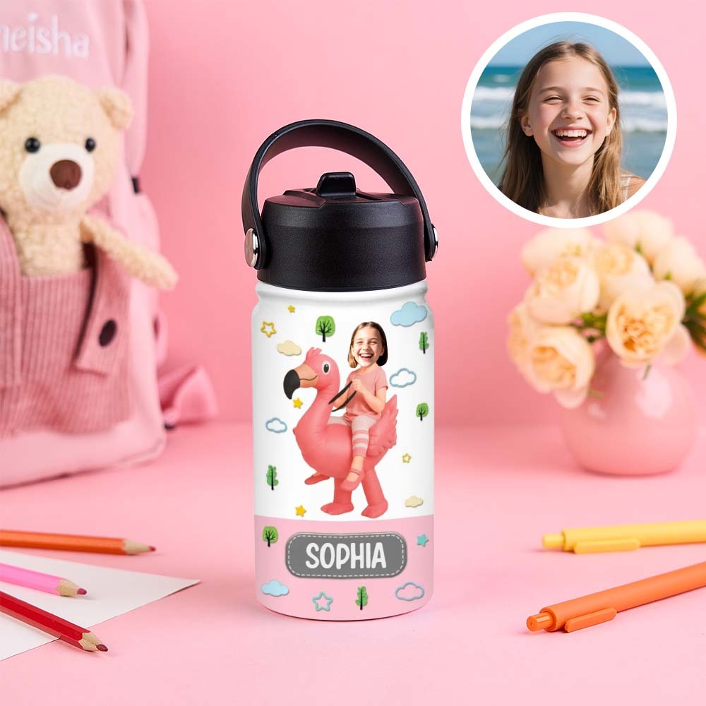 Custom Photo And Name Printed Kids Water Bottle Gift For Kids With Engineering Vehicles - MyJigsawPuzzleAu