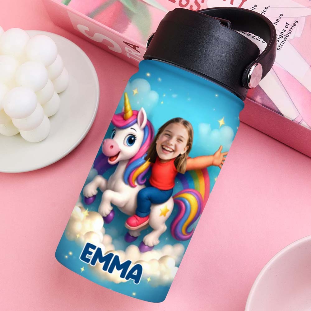 Custom Photo 3D Inflated Effect Printed Kids Water Bottle - Personalized Back To School Gifts For Kids - Roar Into Every Adventure - MyJigsawPuzzleAu