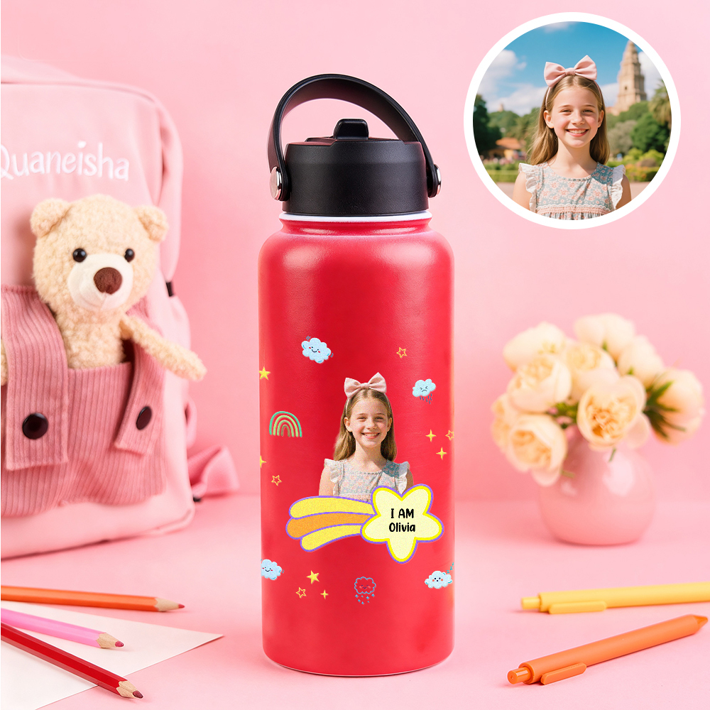 Personalized Kids Water Bottle with Custom Portrait Personalized Name & Photo | Colorful & Fun Gift - MyJigsawPuzzleAu
