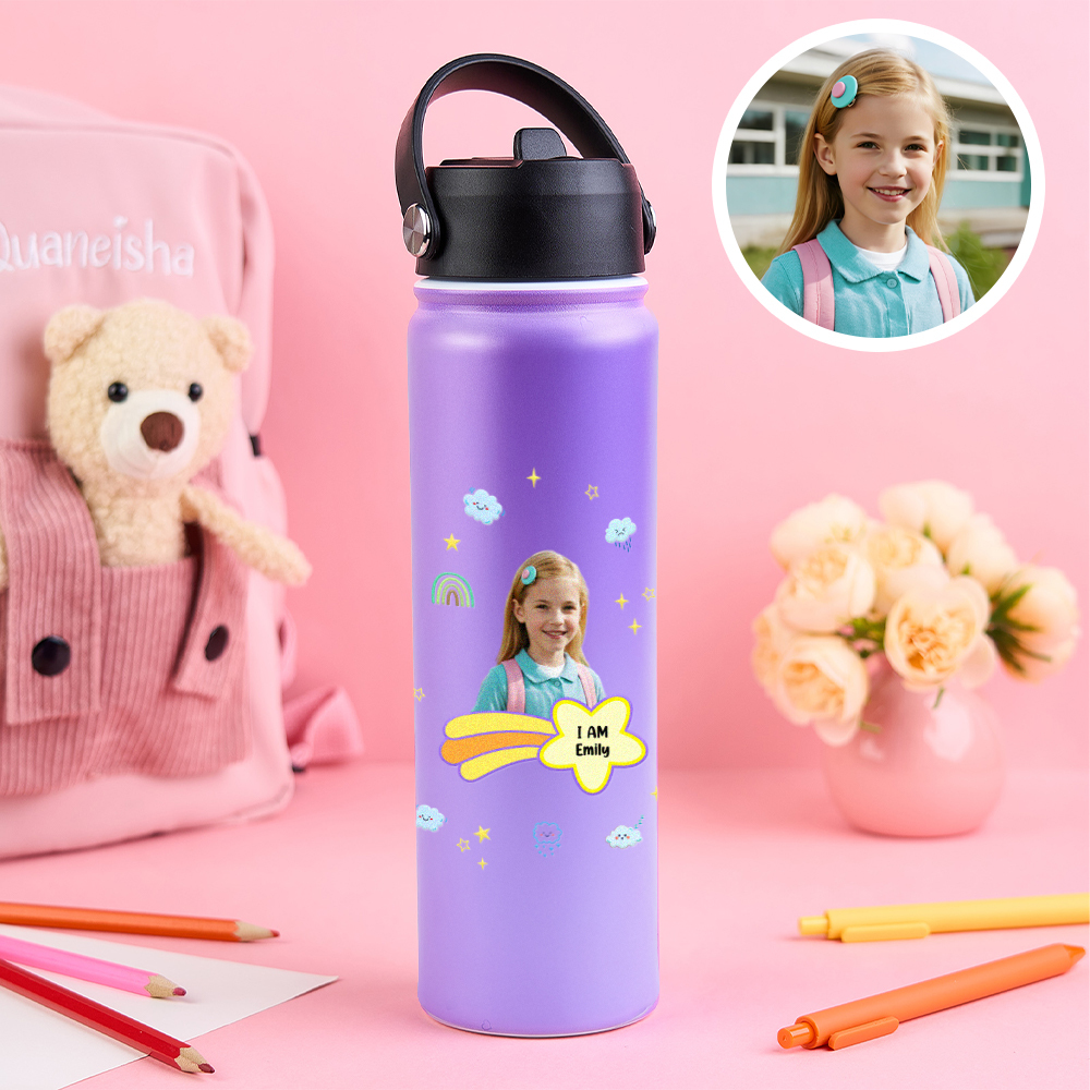 Personalized Kids Water Bottle with Custom Portrait Personalized Name & Photo | Colorful & Fun Gift - MyJigsawPuzzleAu