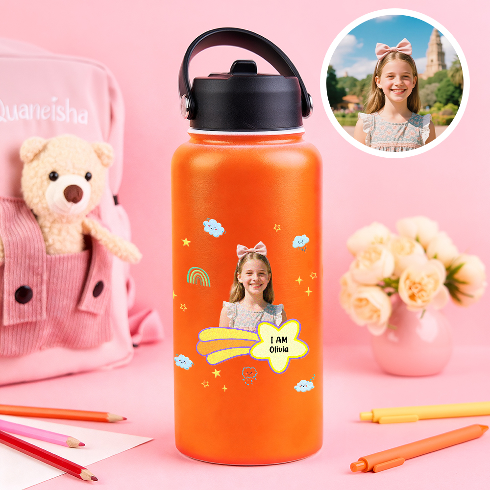 Personalized Kids Water Bottle with Custom Portrait Personalized Name & Photo | Colorful & Fun Gift - MyJigsawPuzzleAu