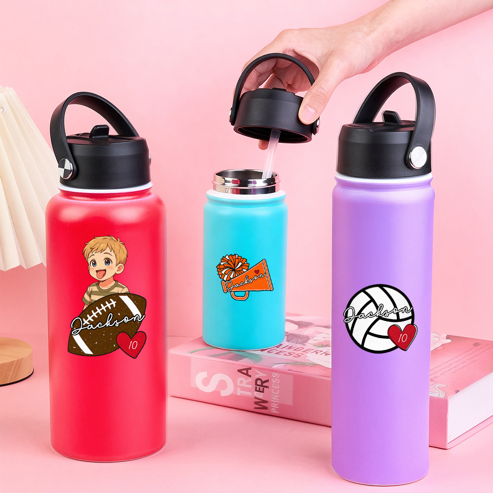 Custom Cartoon Sports Kids Water Bottle Personalized Name & Photo Colorful & Fun Gift Multiple Colors Available - MyJigsawPuzzleAu