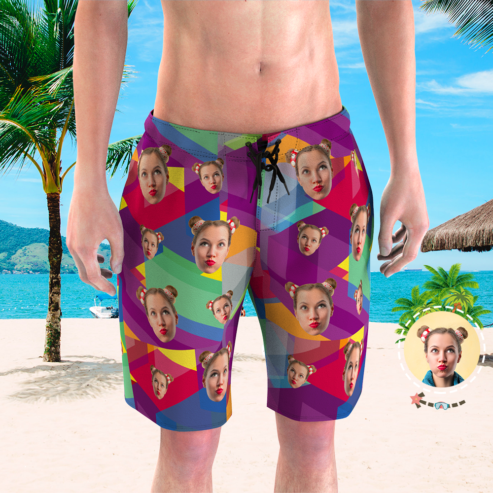 Custom Swim Shorts Face on Swim Trunks Gifts for Him - Multicolor