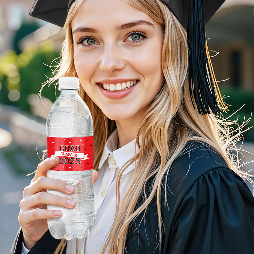 Personalized Class of 2025 Waterproof Graduation Water Bottle Labels Stickers with Name Set of 20 Gift for Graduates - MyJigsawPuzzleAu
