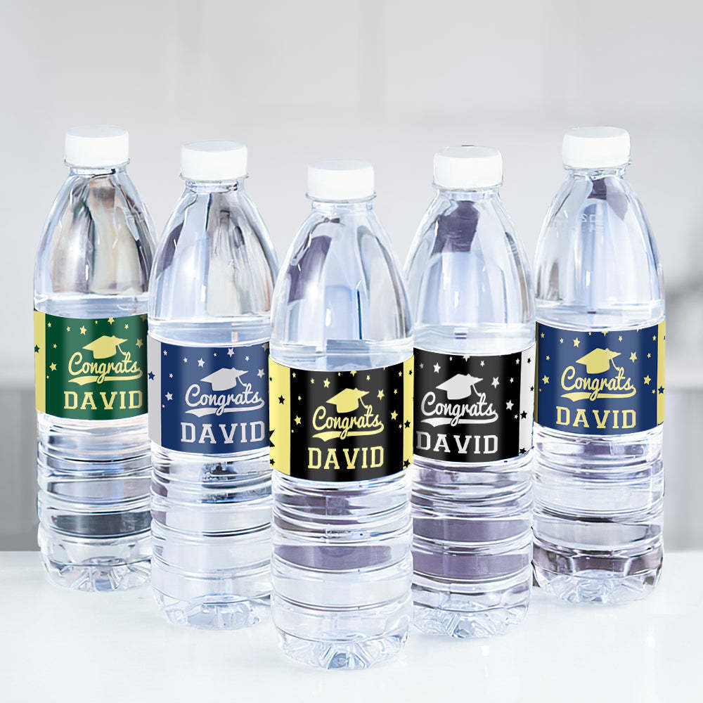 Personalized Class of 2025 Waterproof Graduation Water Bottle Labels Stickers with Name Set of 20 Gift for Graduates - MyJigsawPuzzleAu
