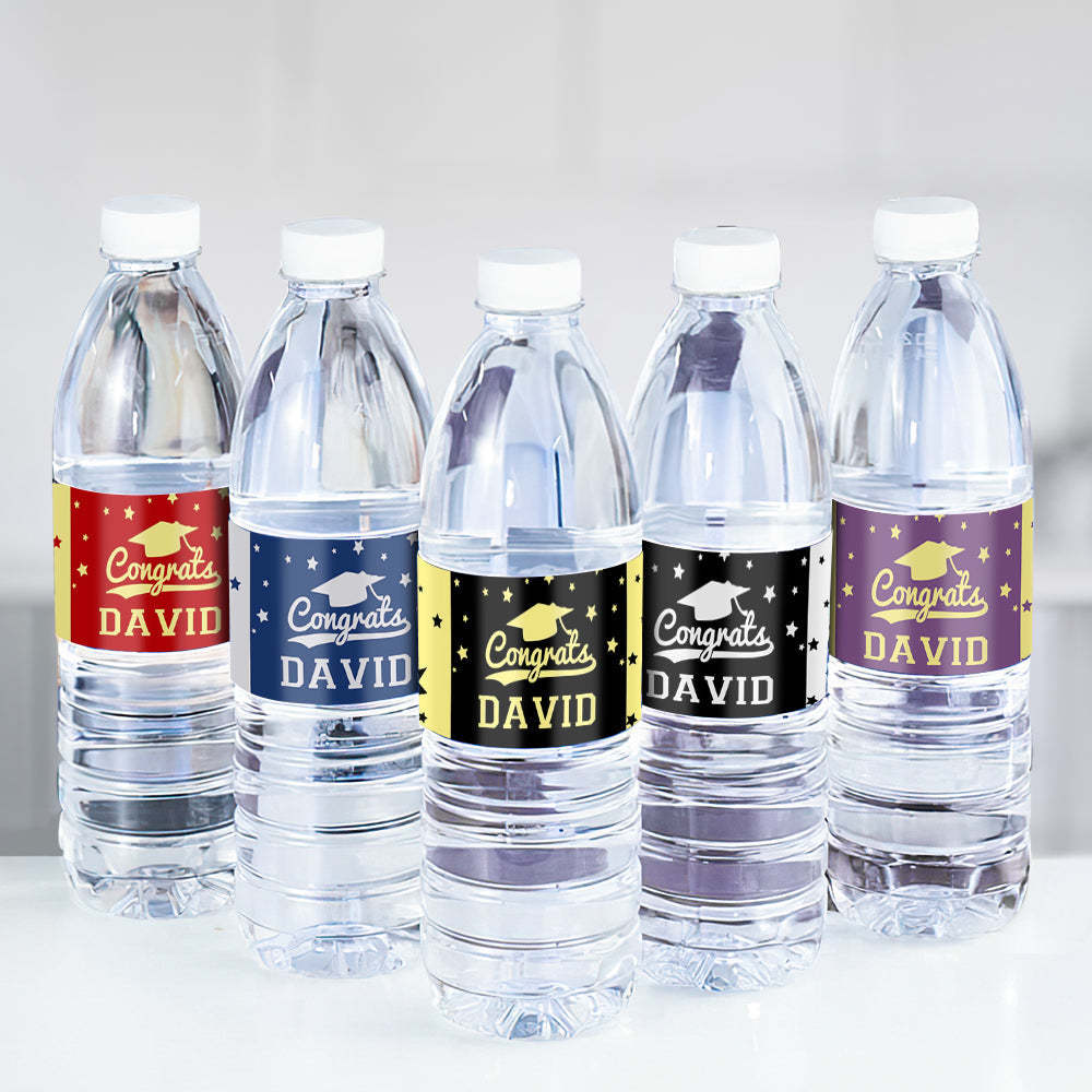 Personalized Class of 2025 Waterproof Graduation Water Bottle Labels Stickers with Name Set of 20 Gift for Graduates - MyJigsawPuzzleAu