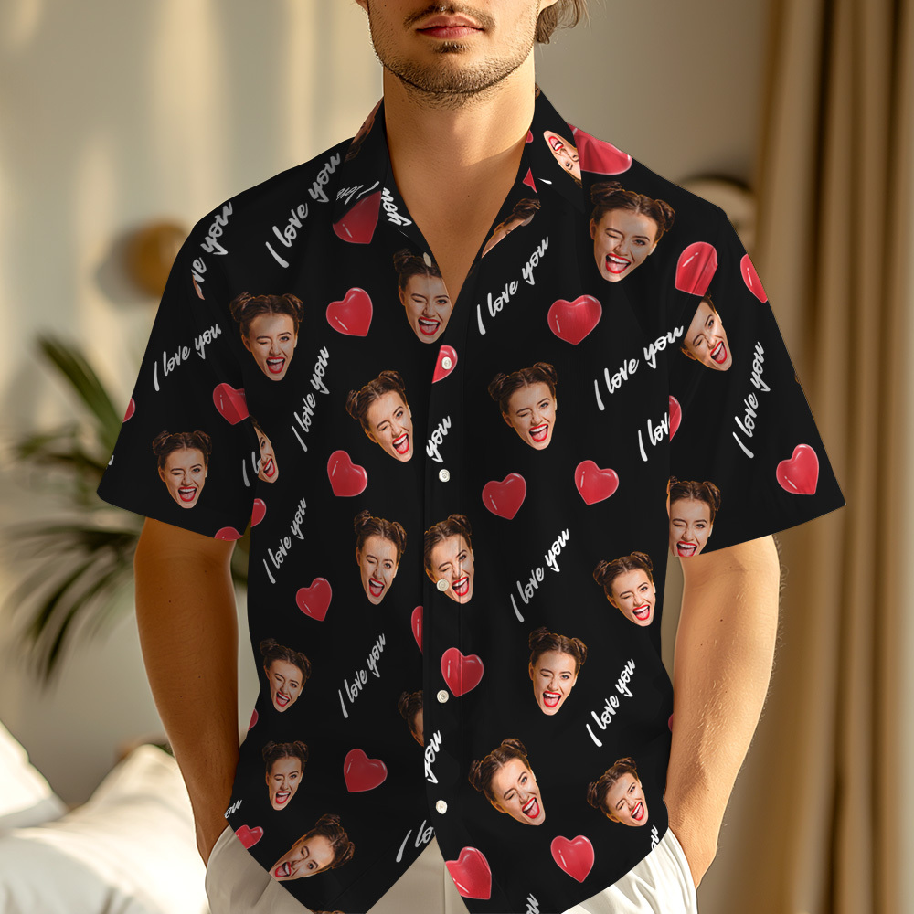 Custom Face & Text Black Heart Shirt Romantic Personalized Shirt for Couples, Anniversary or Date Night Outfit - MyJigsawPuzzleAu