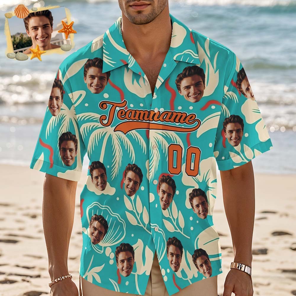 Custom Hawaiian Shirt Personalized Team Name & Number Custom Face Tropical Summer Vacation Shirt for Men, Birthday, Beach, Party Gift - MyJigsawPuzzleAu