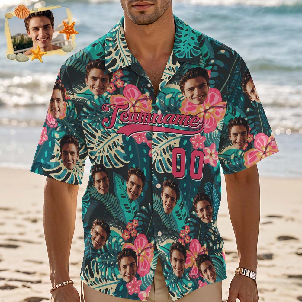 Custom Hawaiian Shirt Personalized Team Name & Number Custom Face Tropical Summer Vacation Shirt for Men, Birthday, Beach, Party Gift - MyJigsawPuzzleAu