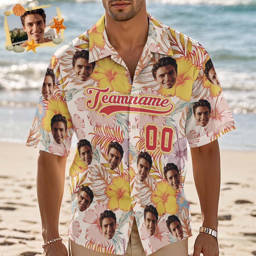Custom Hawaiian Shirt Personalized Team Name & Number Custom Face Tropical Summer Vacation Shirt for Men, Birthday, Beach, Party Gift - MyJigsawPuzzleAu