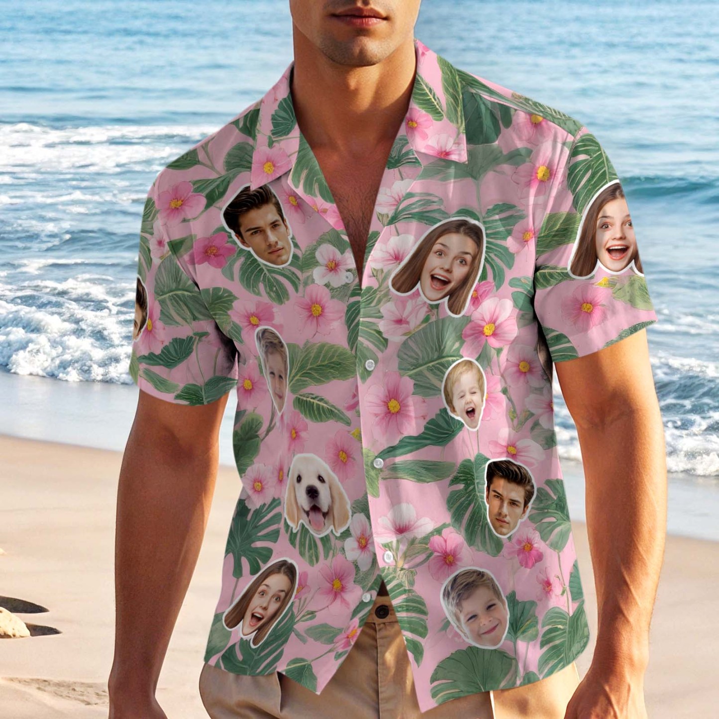 Custom Face Hawaiian Shirt Tropical Leaves Personalized Aloha Beach Shirt Summer Vacation Gift for Men - MyJigsawPuzzleAu