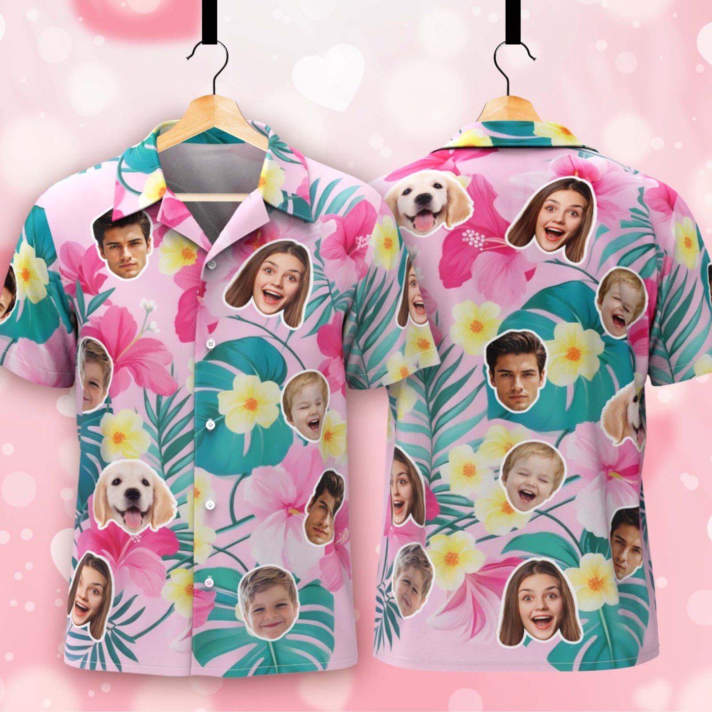 Custom Face Hawaiian Shirt Personalized Pink Flowers Aloha Shirt Custom Beach Outfit For Him - MyJigsawPuzzleAu