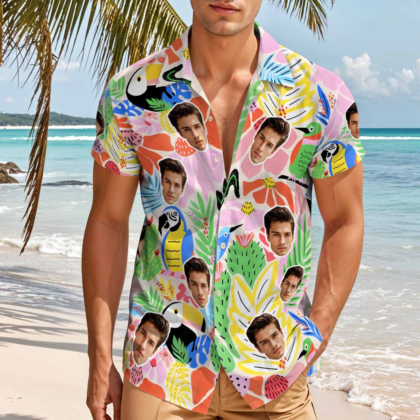 Colorful Tropical Custom Face Hawaiian Shirt Personalized Aloha Shirt Summer Beach Party Outfit for Men - MyJigsawPuzzleAu