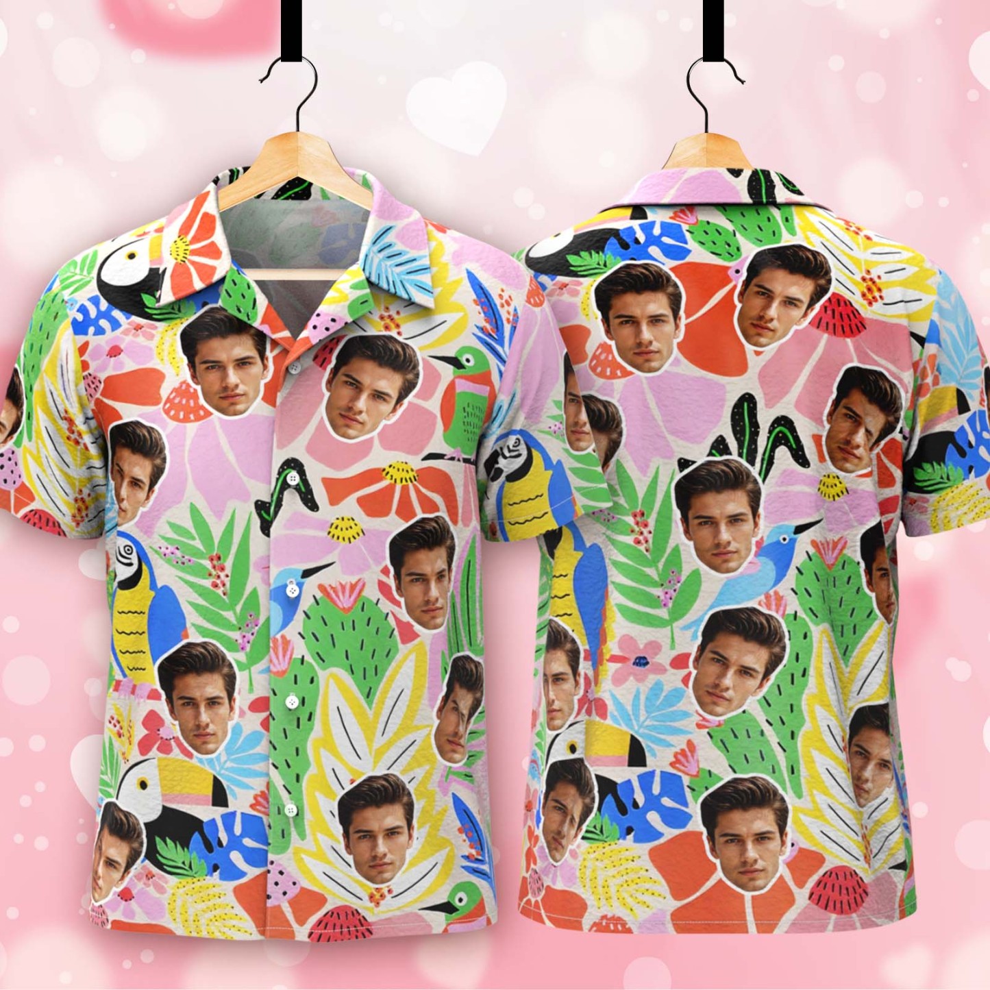 Colorful Tropical Custom Face Hawaiian Shirt Personalized Aloha Shirt Summer Beach Party Outfit for Men - MyJigsawPuzzleAu