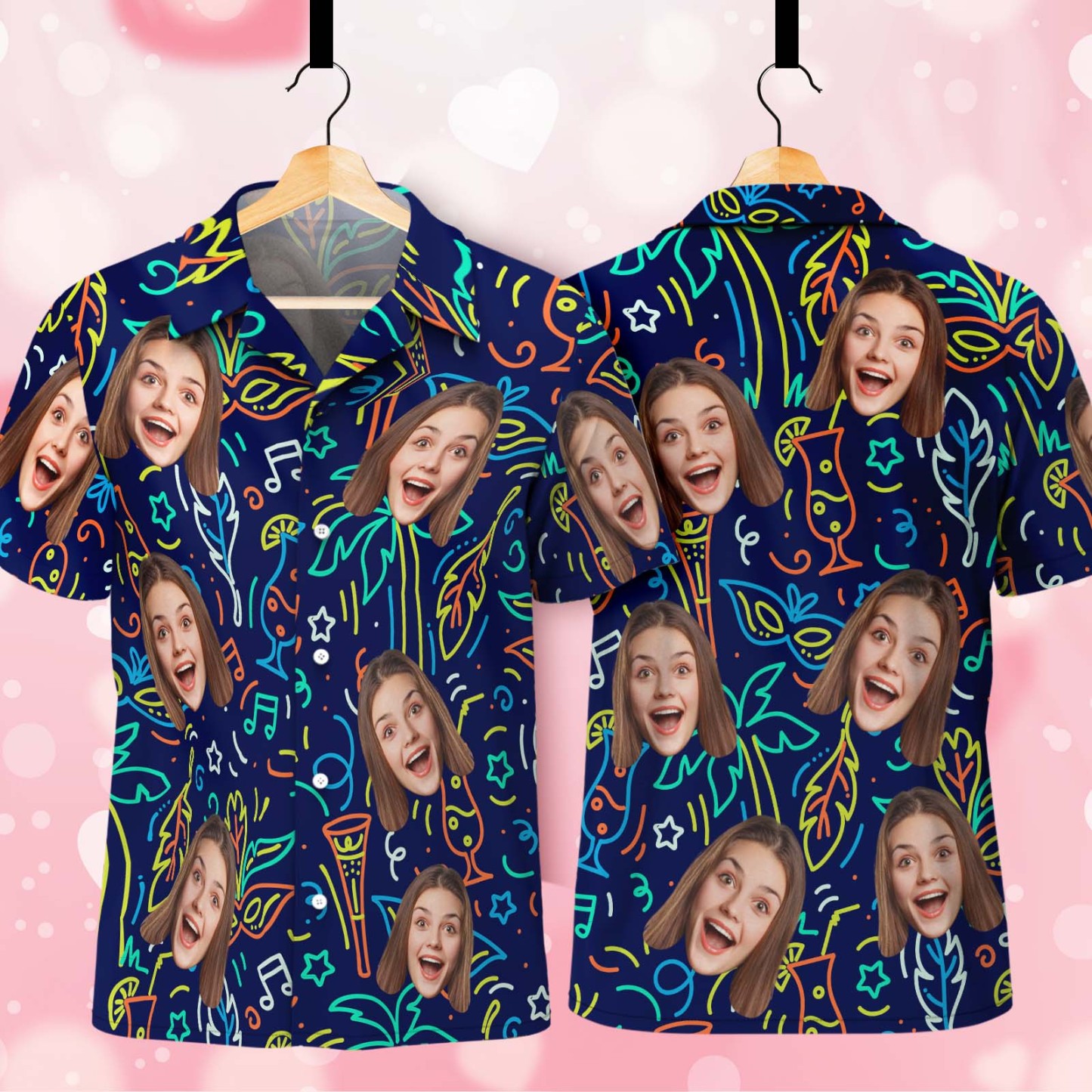 Custom Face Hawaiian Shirt Personalized Navy Blue Photo Party Beach Shirt - MyJigsawPuzzleAu