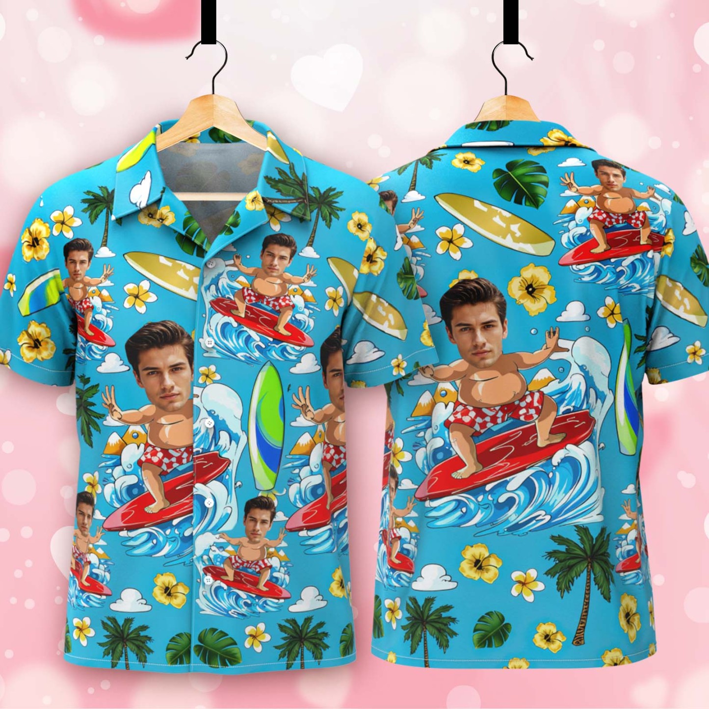 Custom Blue Hawaiian Shirt Personalized Photo Beach Surf Shirt Face Shirt - MyJigsawPuzzleAu