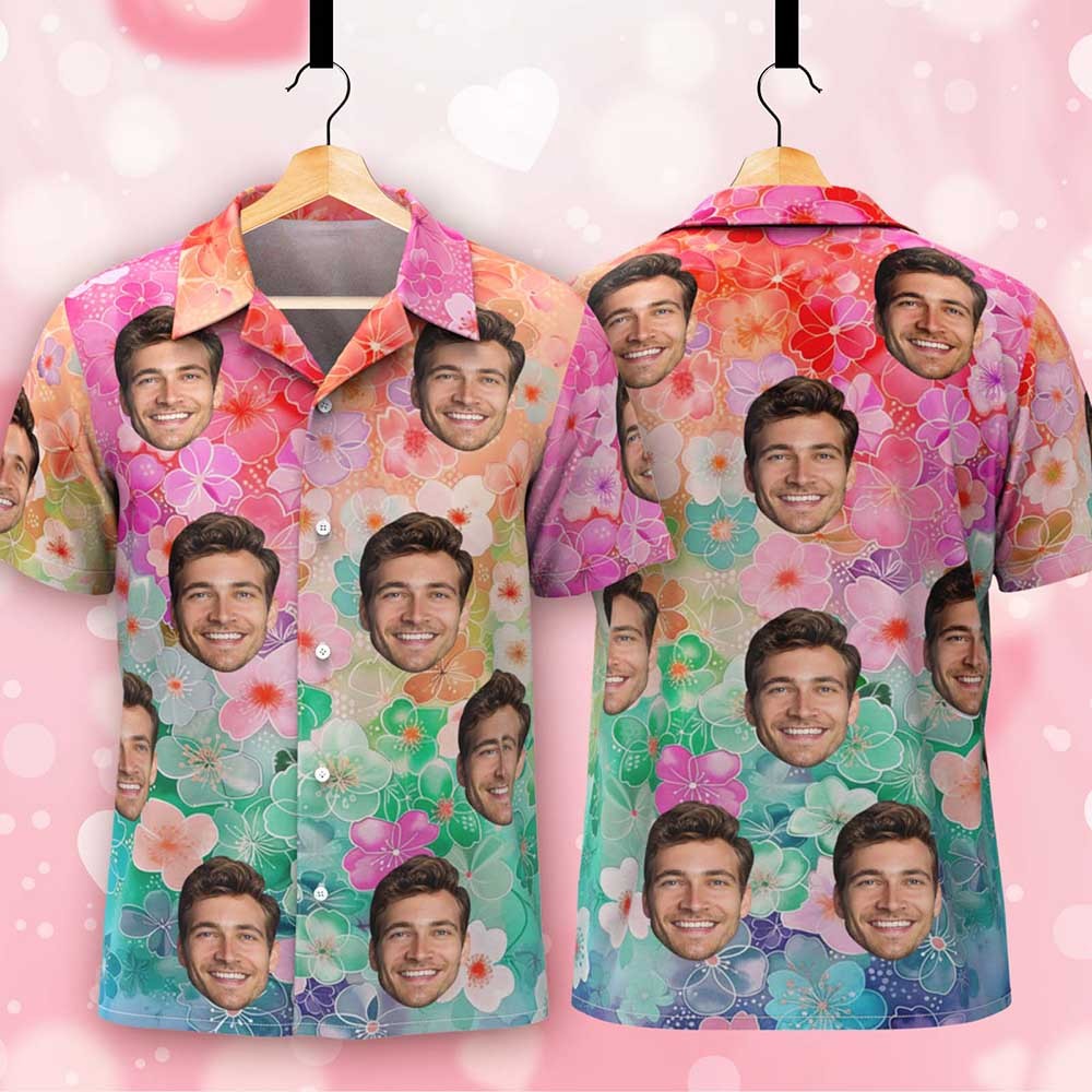 Custom Face Hawaiian Shirt Personalized Photo Beach Shirt 3D Effect Floral shirt - MyJigsawPuzzleAu
