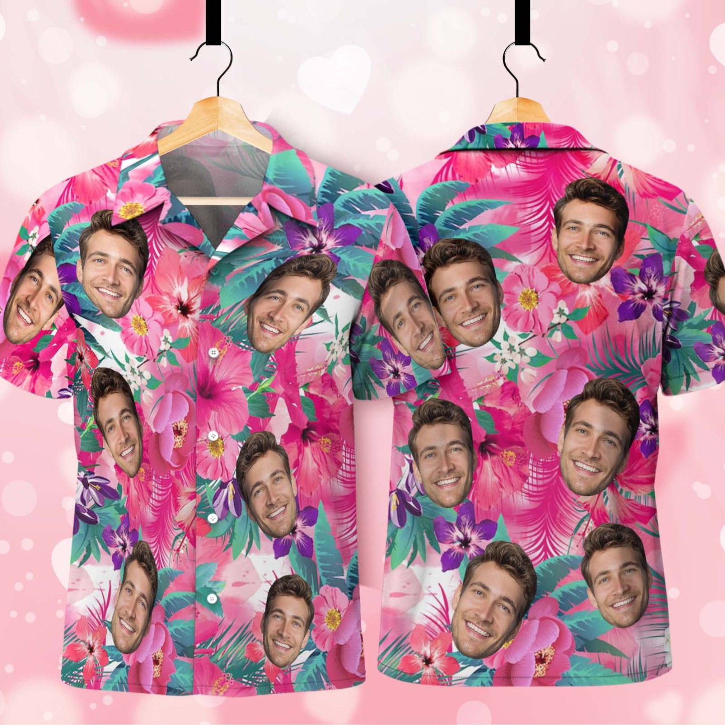 Custom Hawaiian Face Shirt Personalized Vibrant Tropical Floral Photo Beach Shirt - MyJigsawPuzzleAu