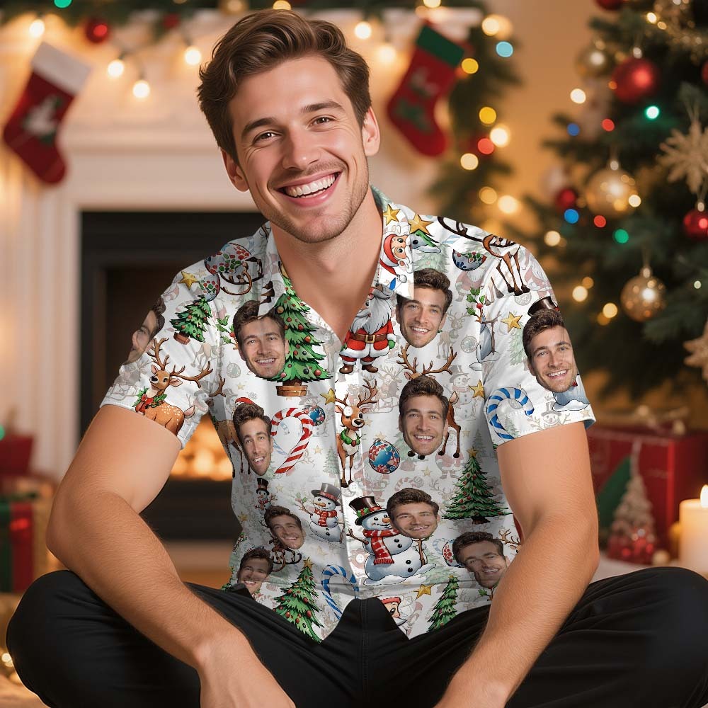 Custom Face Christmas Hawaiian Shirt Funny Holiday Print Button Up for Him - MyJigsawPuzzleAu