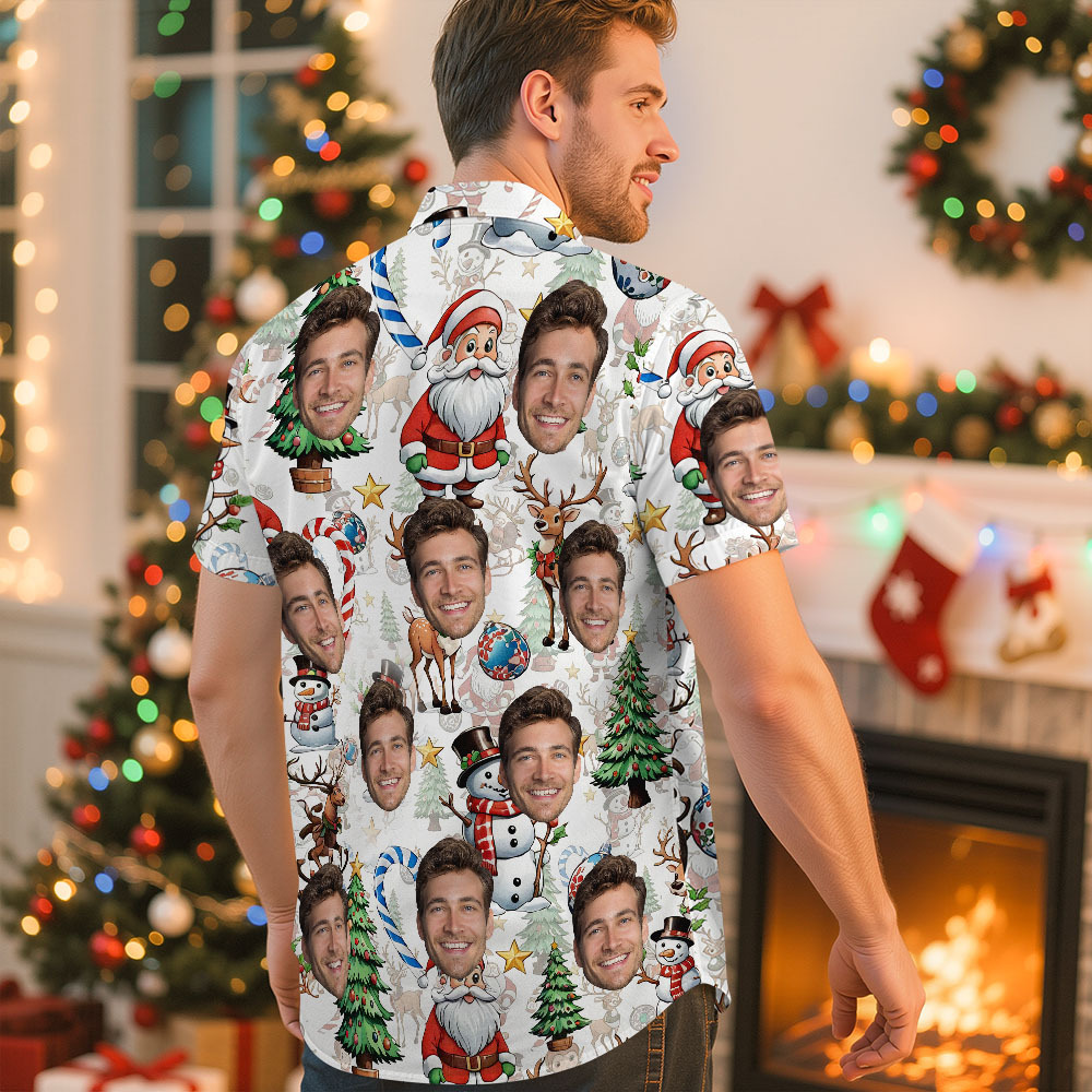 Custom Face Christmas Hawaiian Shirt Funny Holiday Print Button Up for Him - MyJigsawPuzzleAu
