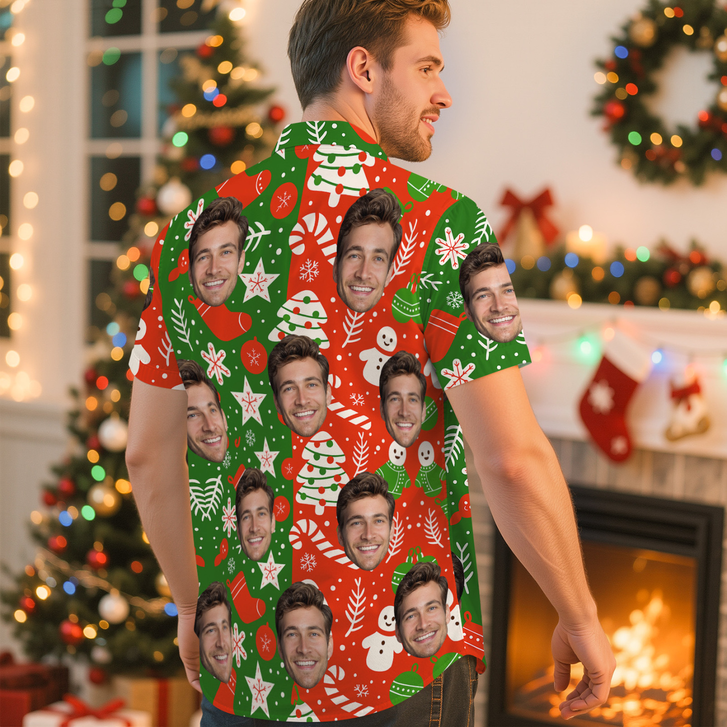 Custom Face Christmas Hawaiian Shirt Personalized Holiday Party Shirt Personalized Christmas Button-down Shirt - MyJigsawPuzzleAu