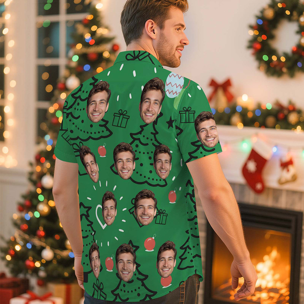 Custom Christmas Tree & Gift Face Shirt Personalized Holiday Photo Hawaiian Top - MyJigsawPuzzleAu