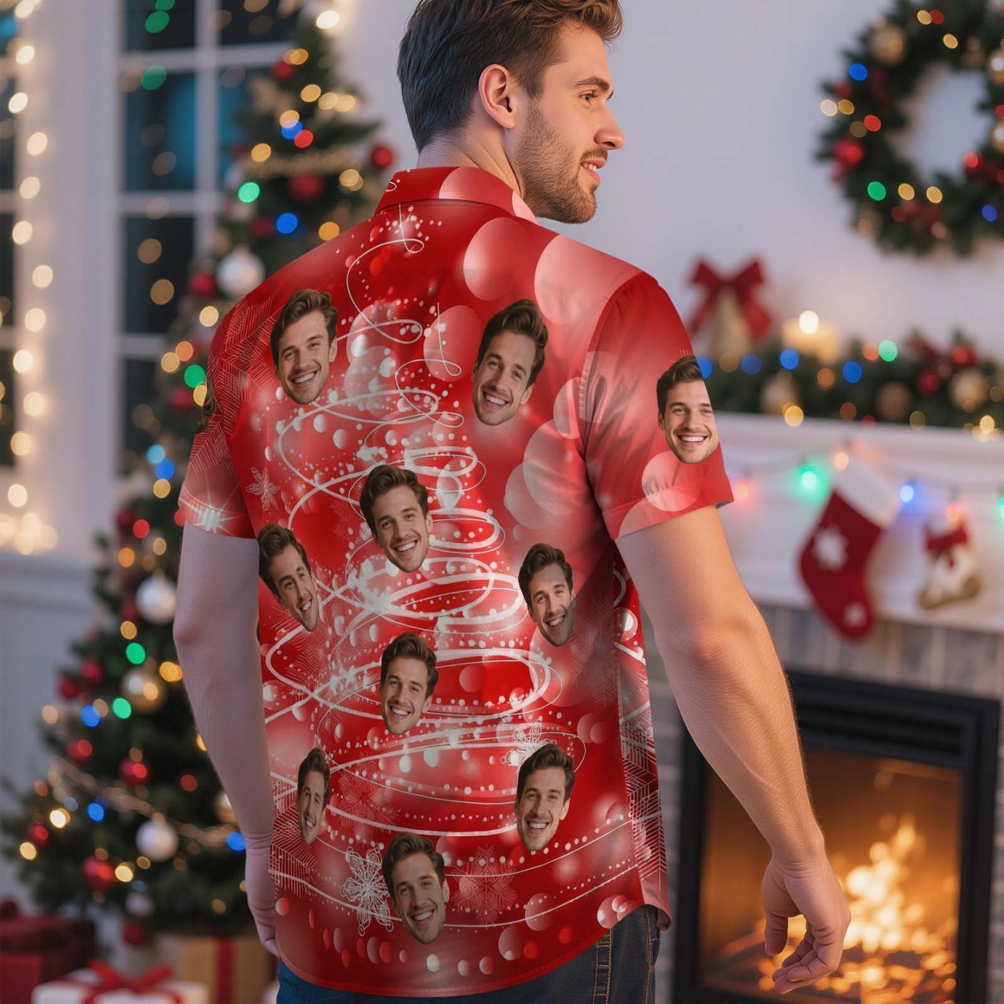 Custom Face Red Flamingo Santa Christmas Hawaiian Shirt Fun Tropical Holiday Design - MyJigsawPuzzleAu