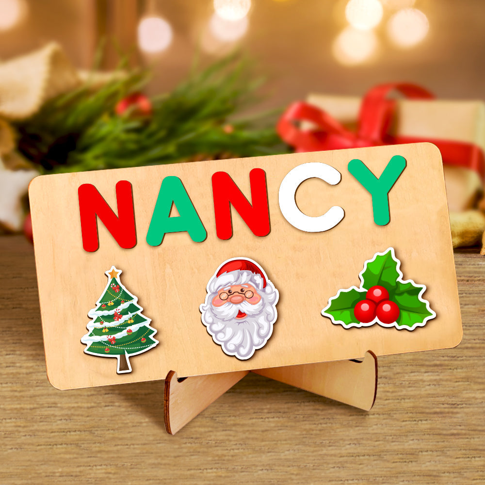 Custom Christmas Wooden Name Puzzle Toy Personalised Name Puzzle Montessori Toy Gift for Baby