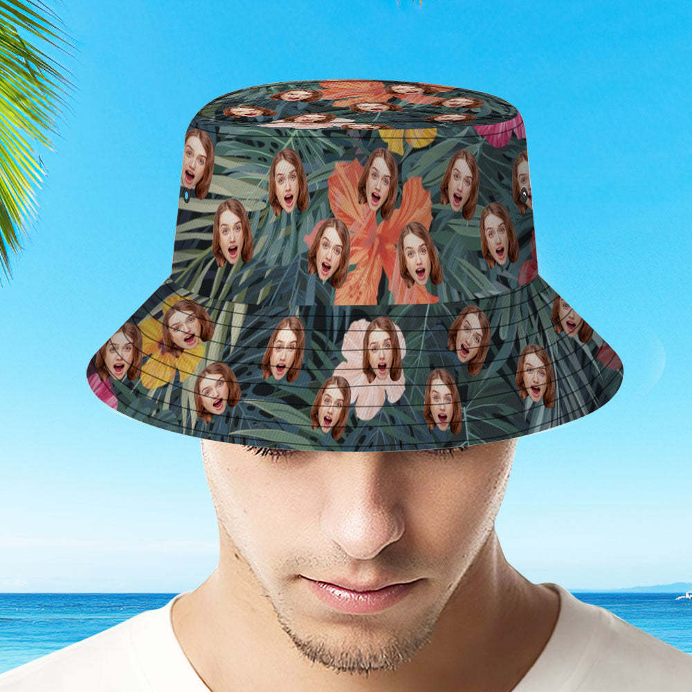 Custom Hawaiian Style Bucket Hat Personalised Face Bucket Cap Unisex Wide Brim Outdoor Summer Caps Special Gifts for Lover