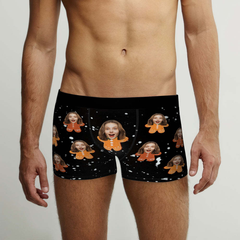 Custom Face Men's Boxers Briefs Personalised Men's Christmas Shorts Gift With Photo Gingerbread Man